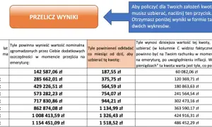 Tabela pokazuje, jak obliczyć emeryturę brutto na netto, ile oszczędności potrzebujesz i ile odkładać miesięcznie.