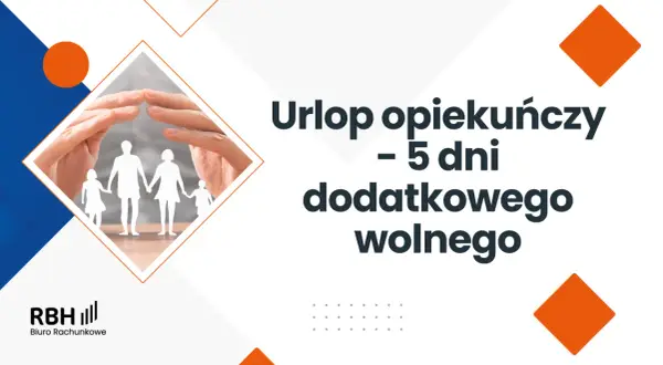 Ręce chroniące sylwetki rodziny. Tytuł: Urlop opiekuńczy – 5 dni dodatkowego wolnego.