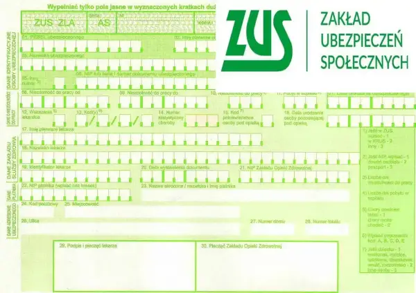 Formularz ZUS ZLA do zgłoszenia niezdolności do pracy, kluczowy przy ustalaniu wynagrodzenia chorobowego a zasiłku chorobowego.